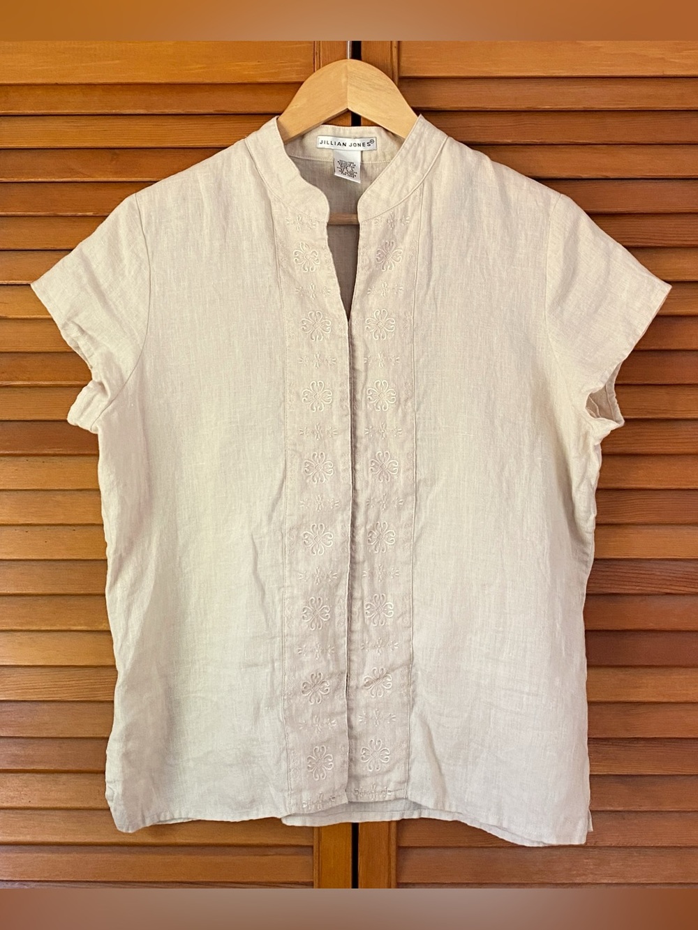 Vintage Jillian Jones Top Womens Size Large 100% Linen Embroidered Button Up Y2K